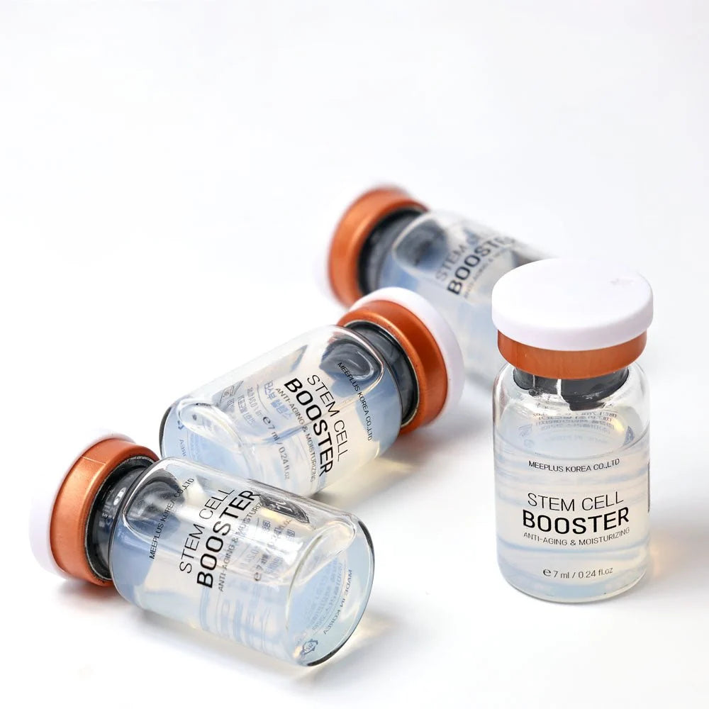 Four vials of Stem Cell Booster on a white background